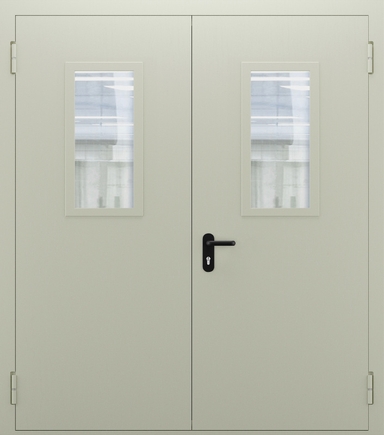 Двупольная противопожарная дверь с МДФ и стеклом ДПМО 02/60 (EI 60) — №01 (NEW)
