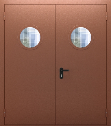 Двупольная противопожарная дверь с круглым стеклом ДПМО 02/60 (EI 60) — №06 (NEW)
