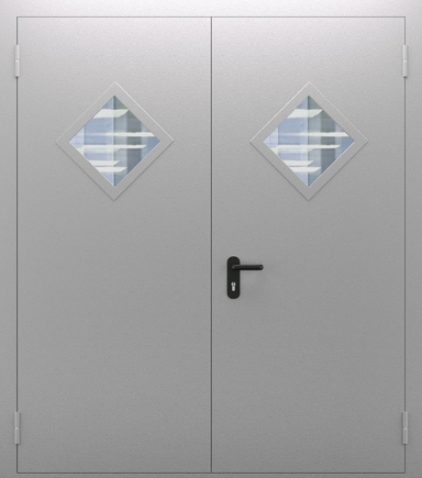 Двупольная противопожарная дверь со стеклом «ромб» ДПМО 02/60 (EI 60) — №09 (NEW)