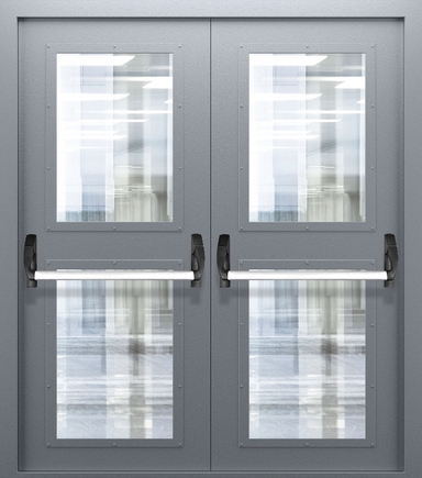 Двупольная противопожарная дверь со стеклом, импостами и системой Антипаника ДПМО 02/60 (EIW 60) — №06 (NEW)