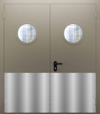 Двупольная противопожарная дверь с круглым стеклом и отбойником ДПМО 02/60 (EI 60) — №03 (NEW)