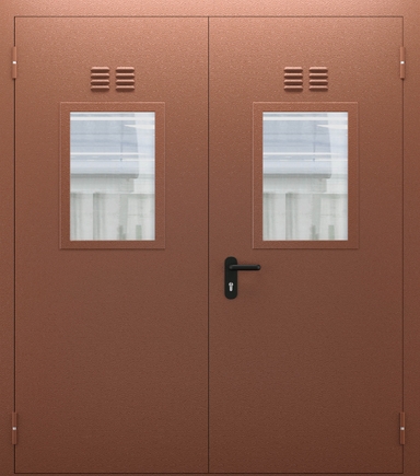 Двупольная противопожарная дверь со стеклом и вентиляцией ДПМО 02/60 (EI 60) — №08 (NEW)