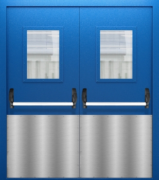 Двупольная противопожарная дверь со стеклом, отбойником и системой Антипаника ДПМО 02/60 (EI 60) — №01 (NEW)