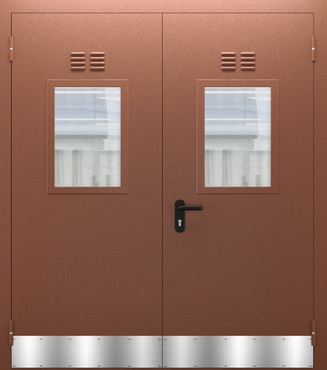 Двупольная противопожарная дверь со стеклом, отбойником и вентиляцией ДПМО 01/60 (EI 60) — №01 (NEW)
