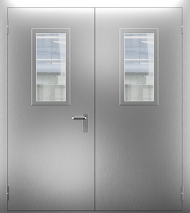 Двупольная нержавеющая дверь со стеклом ДПМО 02/60 (EI 60) — №03 (NEW)