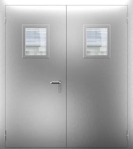 Двупольная нержавеющая дверь со стеклом ДПМО 02/60 (EI 60) — №06 (NEW)