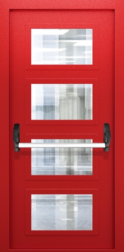 Однопольная противопожарная дверь со стеклом, импостами и системой Антипаника ДПМО 01/60 (EIW 60) — №02 (NEW)