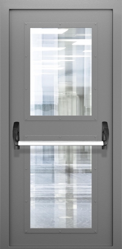 Однопольная противопожарная дверь со стеклом, импостом и системой Антипаника ДПМО 01/60 (EIW 60) — №04 (NEW)