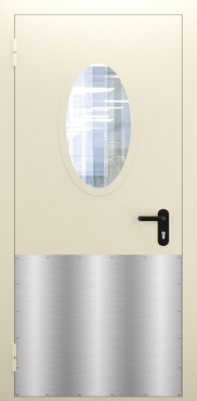 Однопольная противопожарная дверь с овальным стеклом и отбойником ДПМО 01/60 (EI 60) — №01 (NEW)