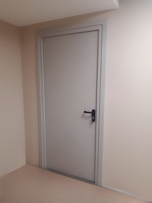 Одностворчатая серая дверь в офисном помещении (внутренняя)