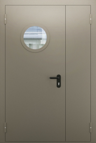 Полуторопольная противопожарная дверь с круглым стеклом ДПМО 02/60 (EI 60) — №04 (NEW)