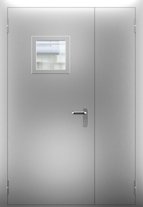Полуторопольная нержавеющая дверь со стеклом ДПМО 02/60 (EI 60) — №01 (NEW)