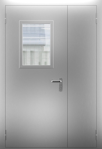 Полуторопольная нержавеющая дверь со стеклом ДПМО 02/60 (EI 60) — №02 (NEW)