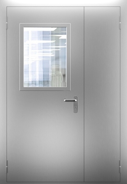 Полуторопольная противопожарная нержавеющая дверь со стеклом ДПМО 02/60 (EI 60) — №03 (NEW)