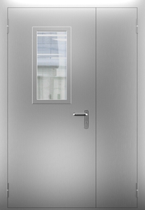Полуторопольная нержавеющая дверь со стеклом ДПМО 02/60 (EI 60) — №04 (NEW)