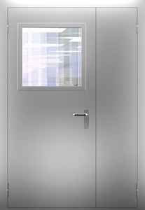 Полуторопольная нержавеющая дверь со стеклом ДПМО 02/60 (EI 60) — №05 (NEW)