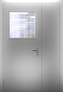 Полуторопольная противопожарная нержавеющая дверь со стеклом ДПМО 02/60 (EI 60) — №05 (NEW)
