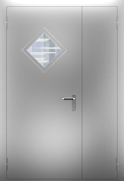 Полуторопольная противопожарная нержавеющая дверь со стеклом «ромб» ДПМО 02/60 (EI 60) — №08 (NEW)