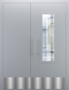 Техническая двупольная дверь со стеклом и отбойником — №01 (NEW)